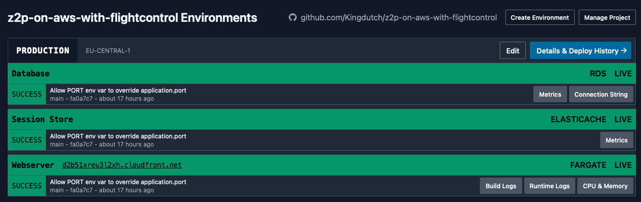 All three services now have a green background and where previously Pacman was shown now says "Success".